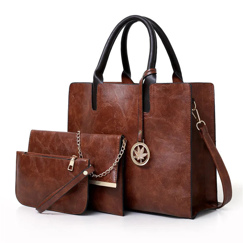 3PCS Women's Bag Set PU Leather Solid Messenger Bag Shoulder Bag Wallet B