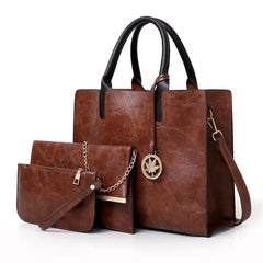 3PCS Women's Bag Set PU Leather Solid Messenger Bag Shoulder Bag Wallet B