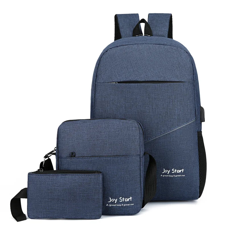 3Pcs College School Backpack for Men Canvas Travel Laptop Backpacks