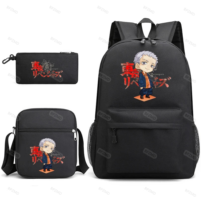 3Pcs Tokyo Revengers Backpack School Student Pencil Case Boys Girls Rucksac