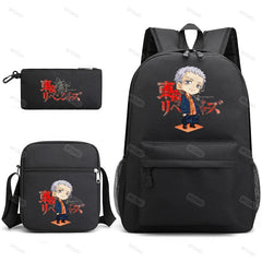 3Pcs Tokyo Revengers Backpack School Student Pencil Case Boys Girls Rucksac