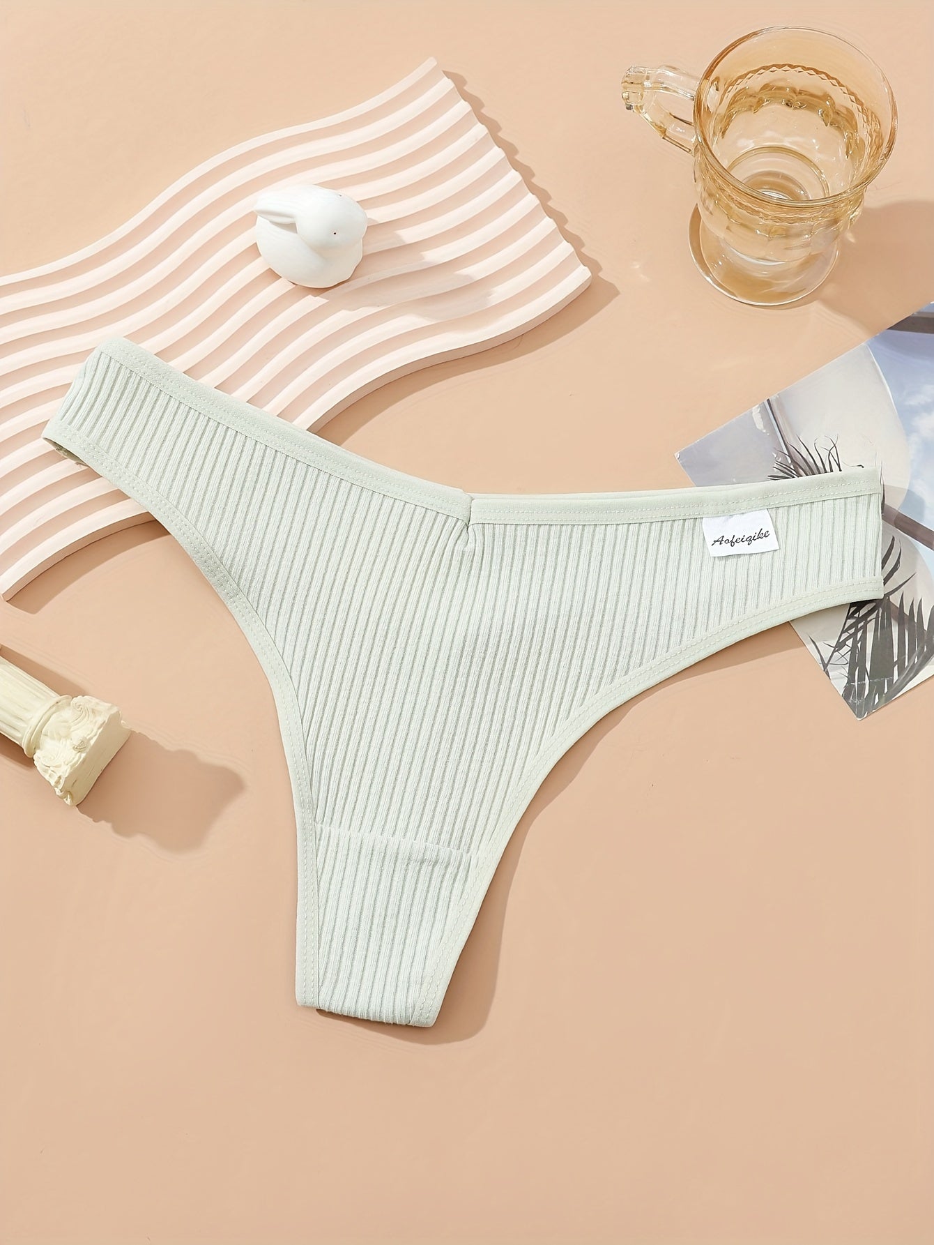 4pcs Soft Ribbed Stretchy Thongs Comfy Intimates Panties Women's Lingerie