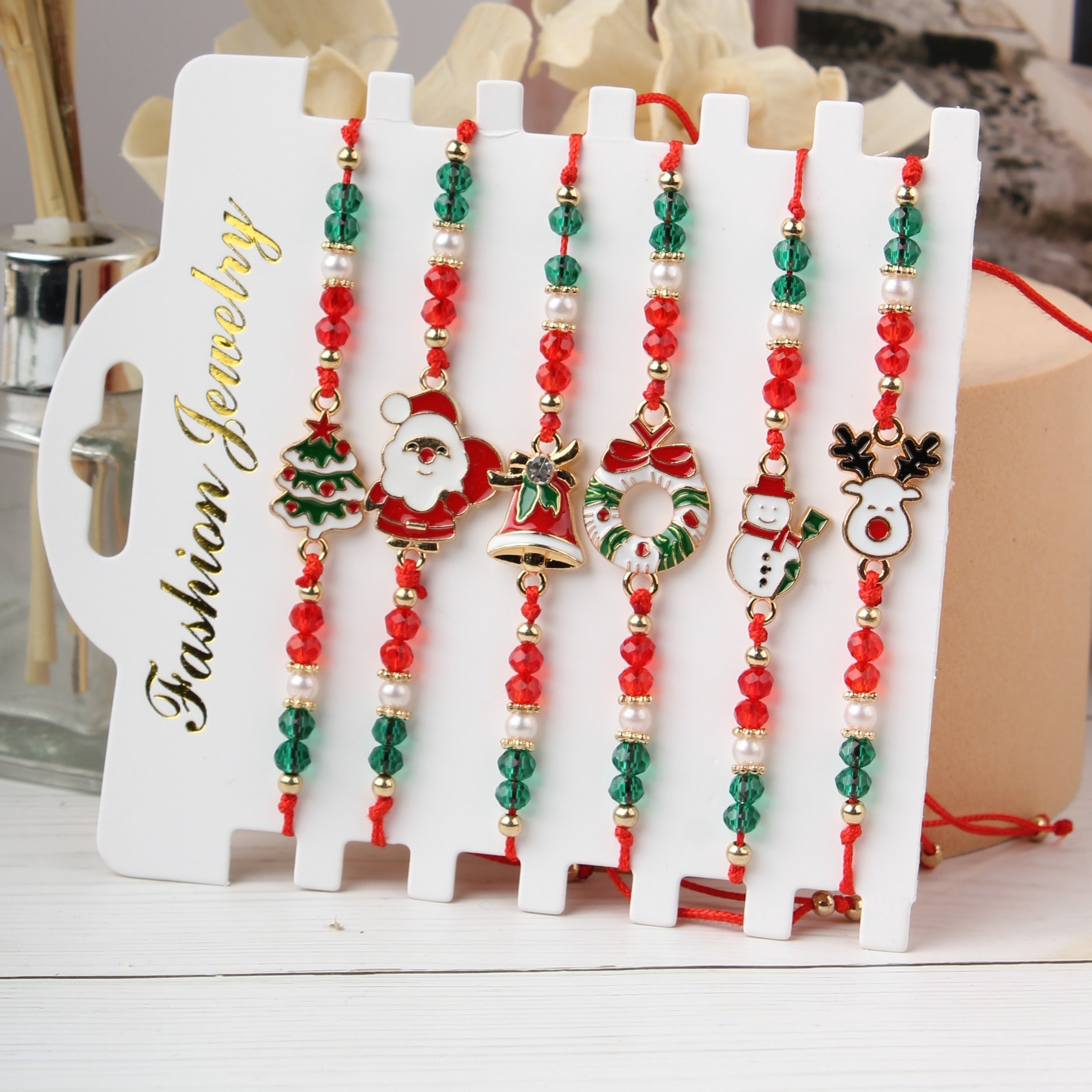 6 Festive Christmas Charm Bracelets - Red and Green Holiday Fashion