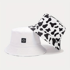 1pc Versatile Bucket Hat Double Sided Smile Face Cow Pattern Sun Hat