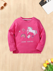 Cotton Rainbow Unicorn Long Sleeve T-shirt for Girls