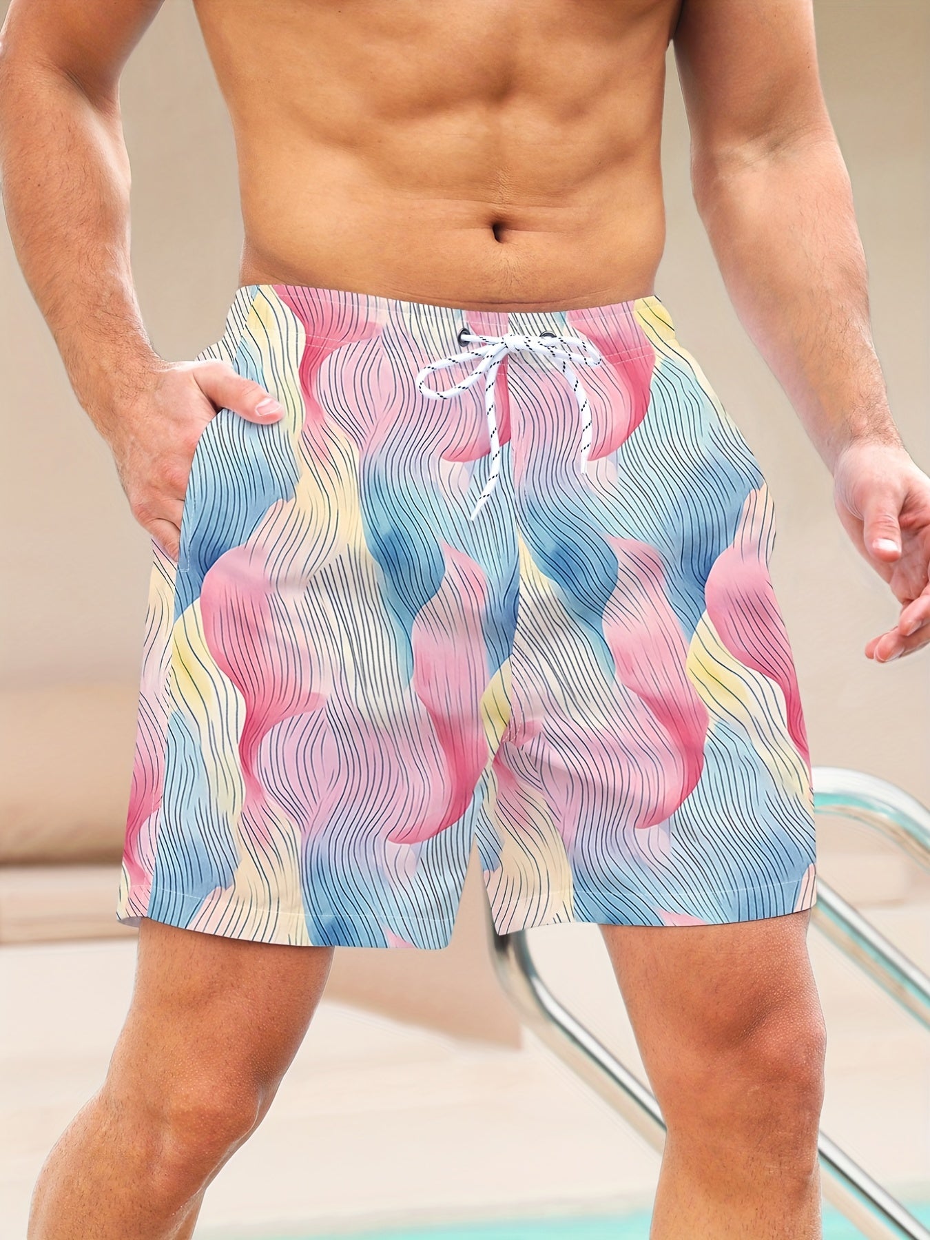 Men's Hawaiian Beach Board Shorts Striped Swim Trunks