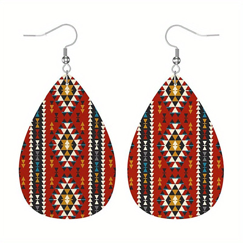 Bohemian Pattern Leather Earring Teardrop Dangle Earrings