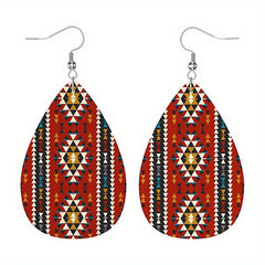 Bohemian Pattern Leather Earring Teardrop Dangle Earrings