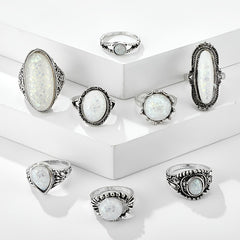 Vintage Opal Gemstone Stackable Knuckle Rings 8pcs Set