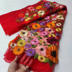 Large Machine Embroidery Sun Thread Applique Mesh Lace Dress