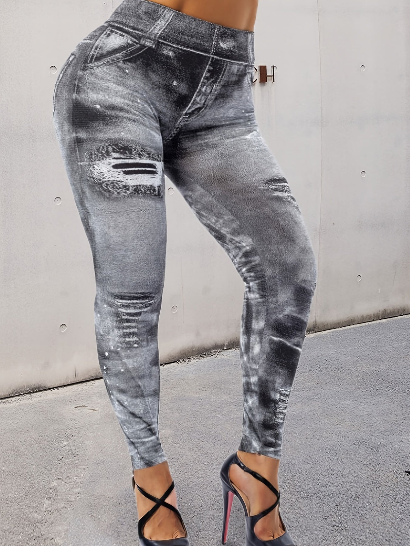 Denim Print High Waist Leggings for Women