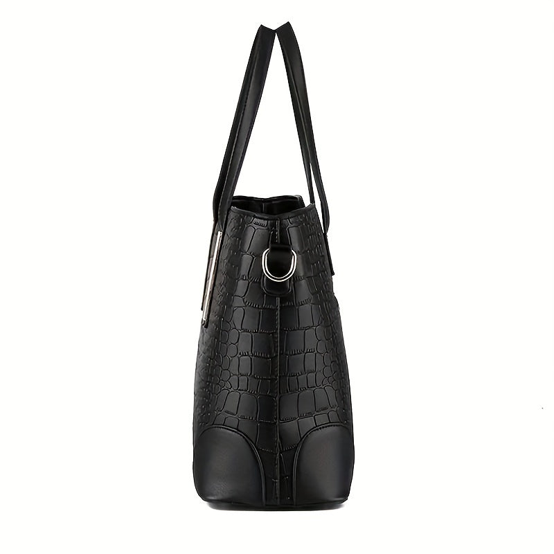 Crocodile Embossed PU Leather Handbag with Wrist Purse