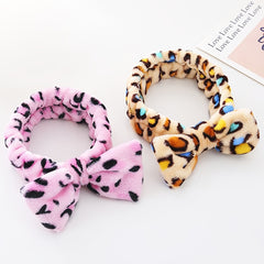 Leopard Print Coral Fleece Bowknot Headband Turban Headband