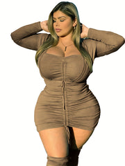 Plus Size Sexy Dress Sweetheart Neck Ruched Bodycon Mini Dress