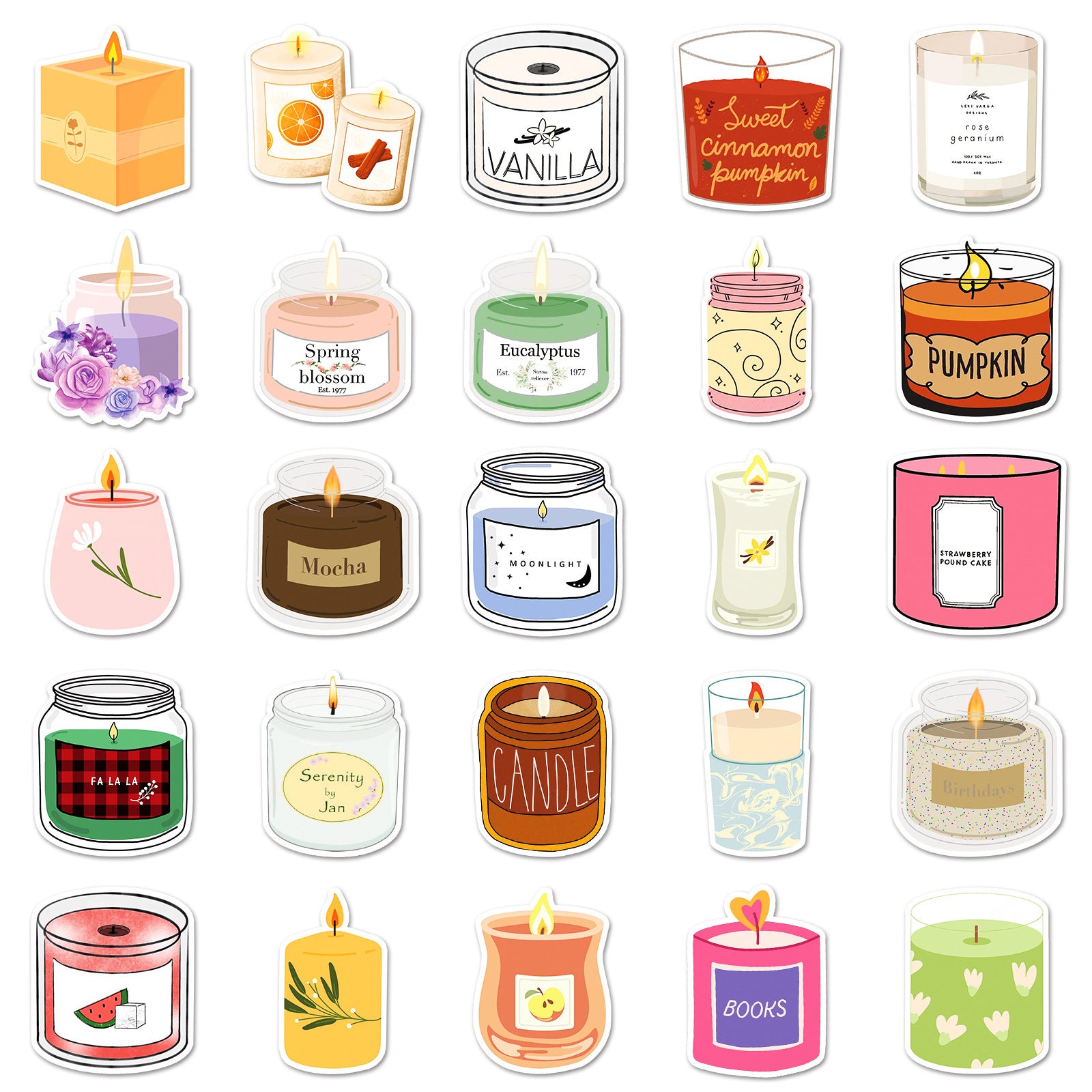 50pcs Scented Candles Fun Stickers Vinyl Decorative Bottles Hats Bicycles