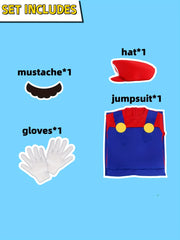 Boy s Plumber Cosplay Costume 4pcs Set Halloween Outfits