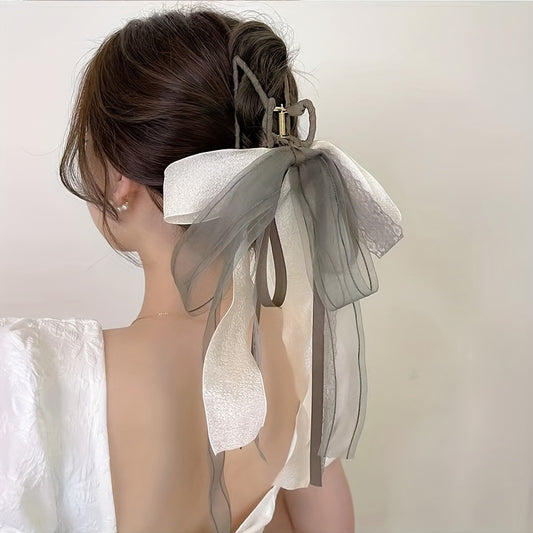 Long Ribbon Bow Hair Claw Lace Bowknot Hair Claw Nonslip Ponytail Holder
