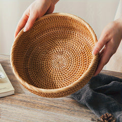 Round Rattan Fruit Basket Decorative Serving Baskets