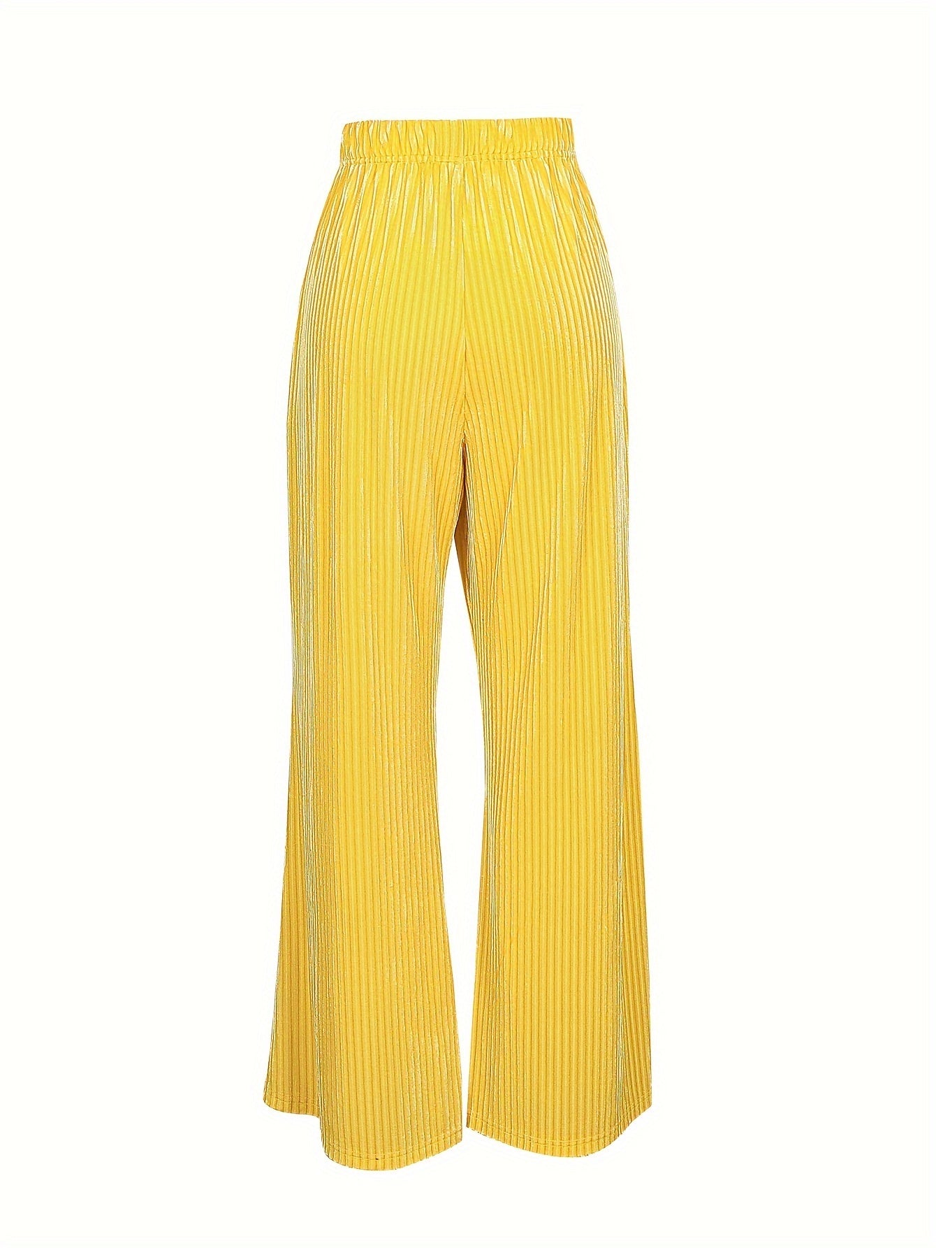  Solid Velvet Ribbed Drawstring Elastic Wide Leg Trousers