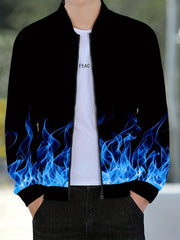 Men's Flame Pattern Zip Up Varsity Jacket