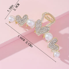 Butterfly Rhinestone Hair Claw Faux Pearl Shark Claw Hair Accessories
