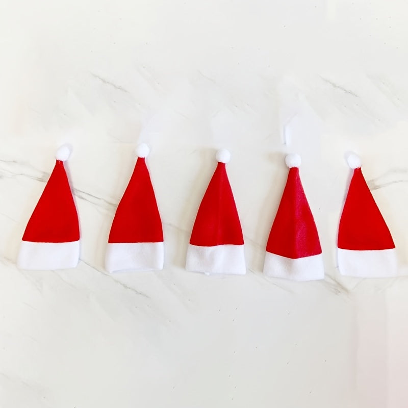 10pcs Mini Santa Hat Cup and Fork Cover Christmas Wine Bottle Covers