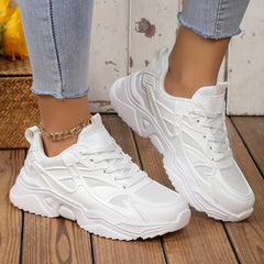 Solid Chunky Sneakers Heighten Lightweight Flying Woven Shoes