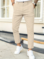 Men's Work Pockets Button Fly Slim Fit Trousers