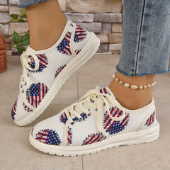 Women's Sunflower Canvas Shoes Flag Graphic Lace Up Flat Sneakers
