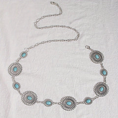Bohemian Turquoise Waist Chain Western Flower Tassel Belly Chain Dress Accessory