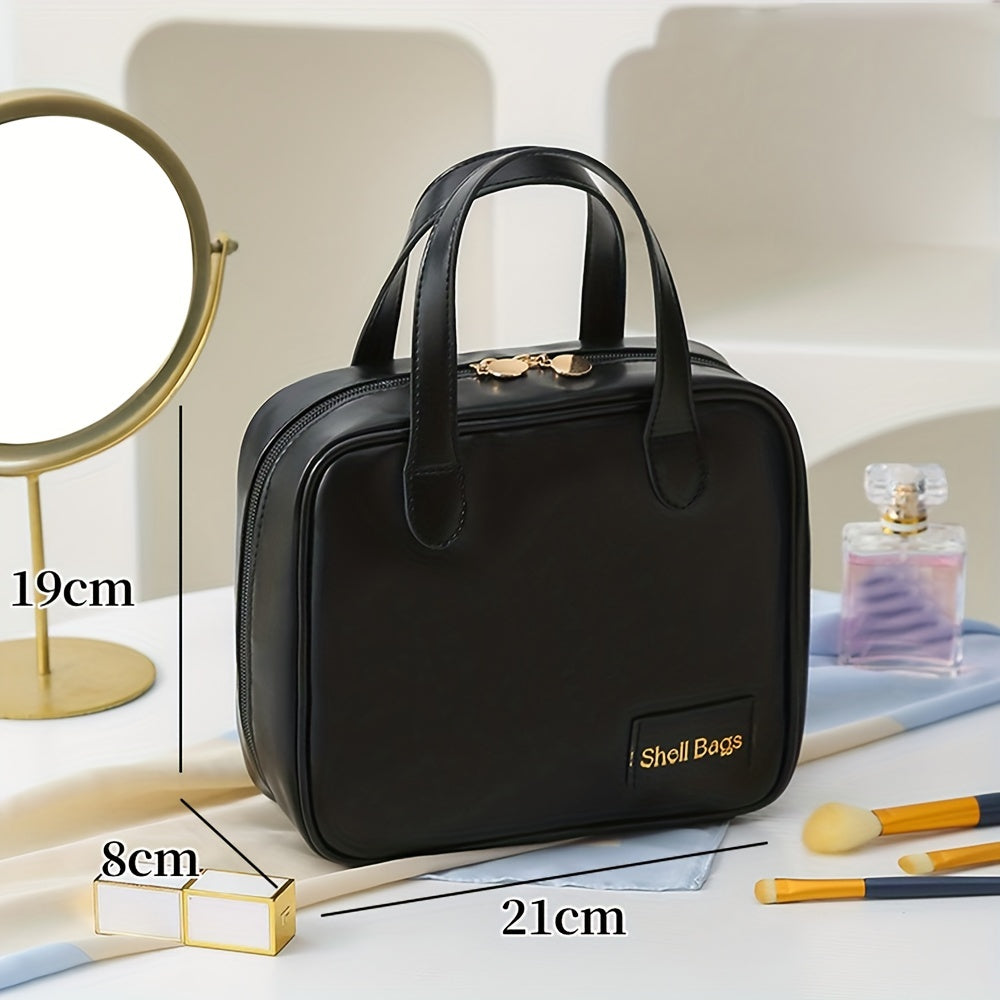 PU Travel Makeup Bag With Handle Small Cosmetic Bag Waterproof Organizer Case