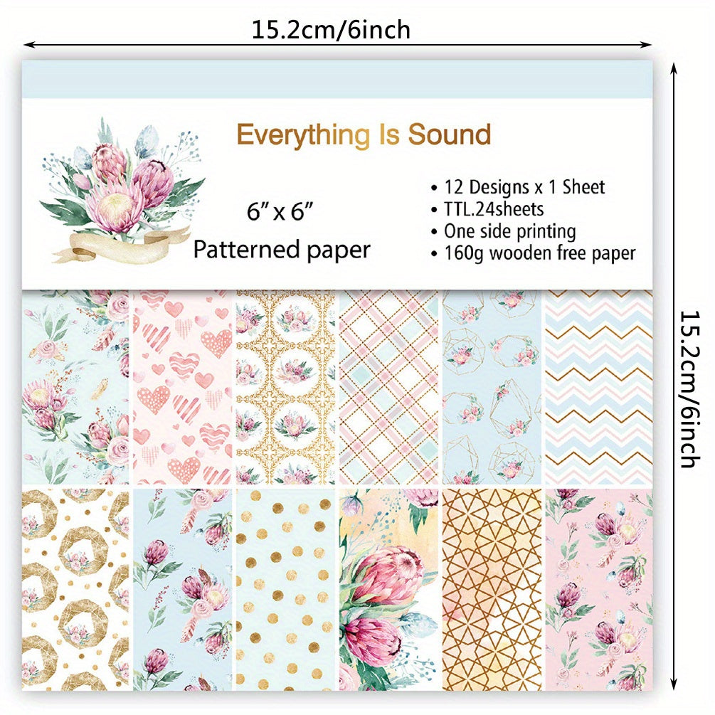 12pcs Floral Geometric Scrapbooking Paper DIY Background Craft M