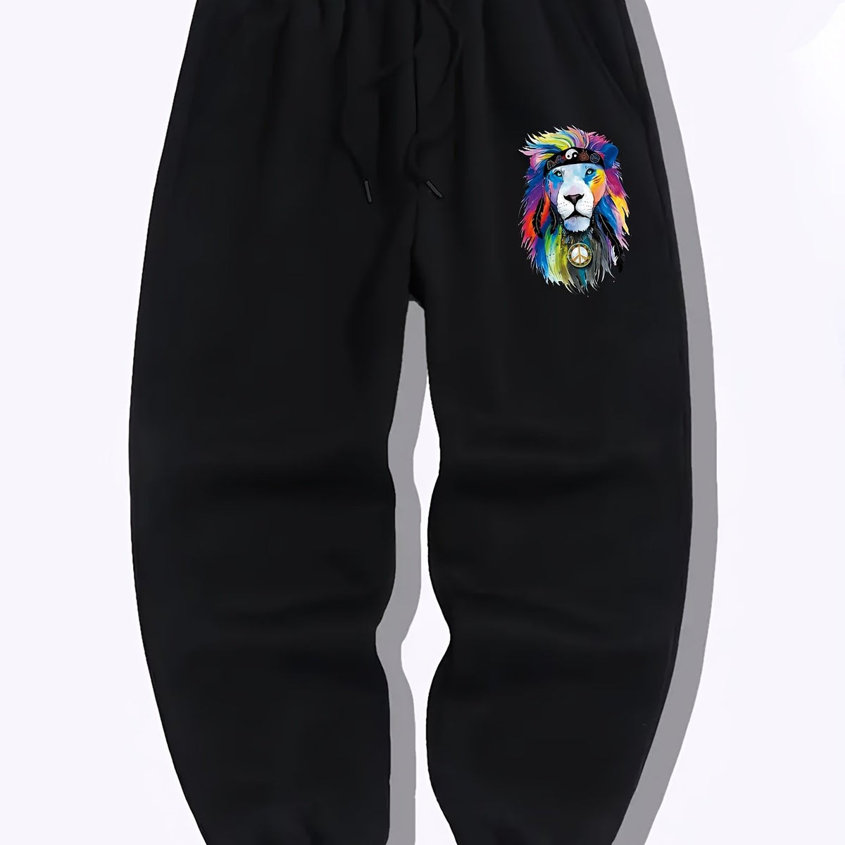 Colorful Lion Pattern Joggers Men's Stretch Waist Sports Pants