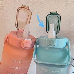2L Gradient Plastic Water Bottle With Straw