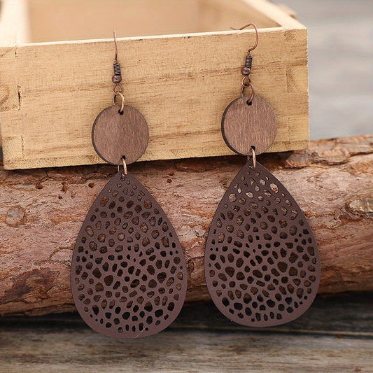 Hollow Leaf PU Leather Earrings Party Vacation Gift