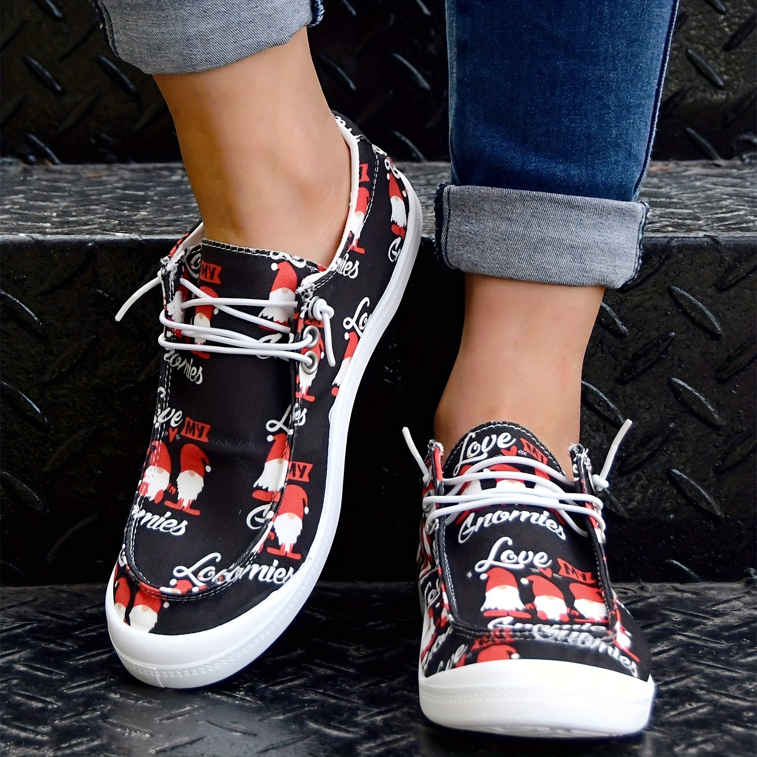 Christmas Hat Pattern Lace Up Walking Shoes