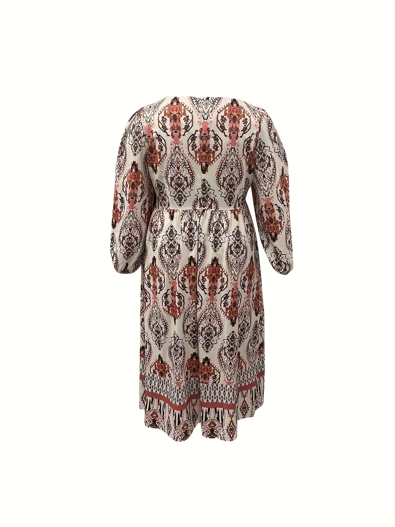  Women's Tribal Print Lantern Sleeve Dress