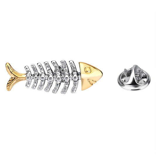 Men's Fish Bone Mini Suit Brooch Pin All Match