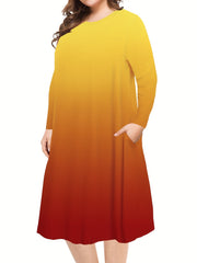  Sunflower Print Long Sleeve Midi Dress with Pockets