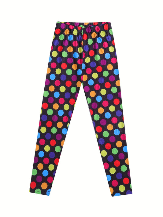 Kid Girls Colorful Dots Print Leggings Slim Fit Sports Casual Tight Pants