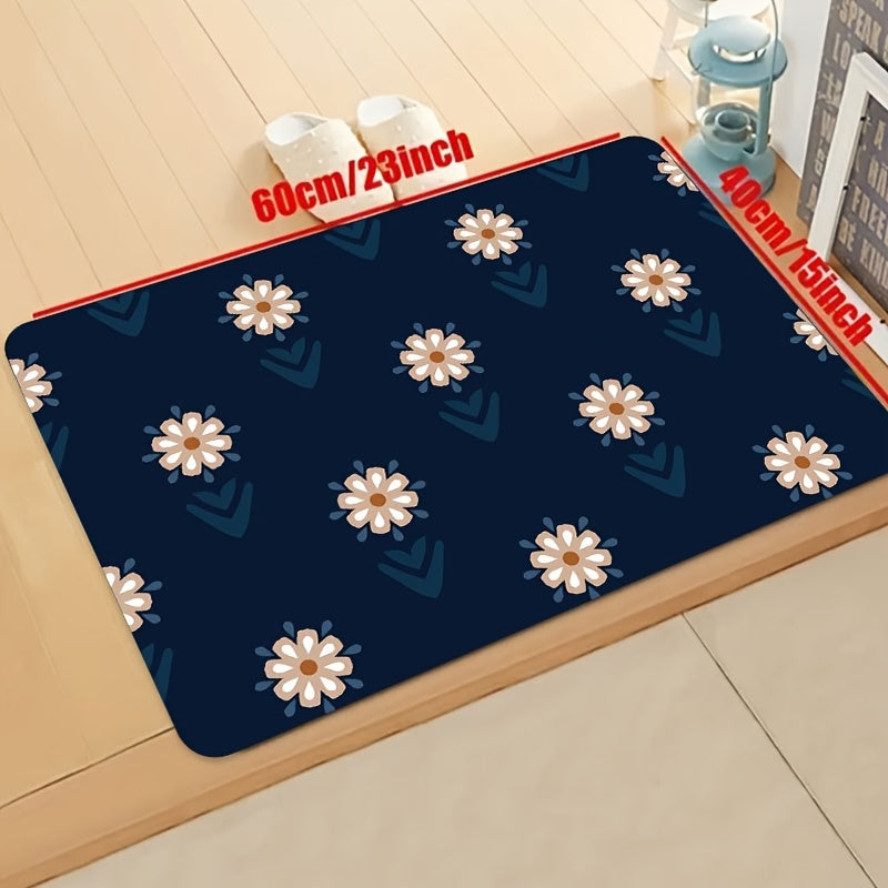 Daisies Print Kitchen Mat Flowers Pattern Carpet Machine Washable Rug