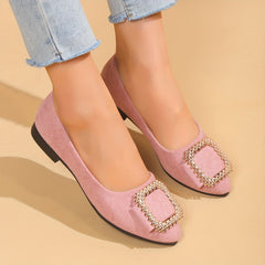 Square Buckle Flats Pointed Toe Slip On Shoes Ballet Flats