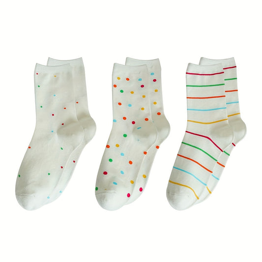 3 Pairs Polka Dot & Stripe Print Socks Women's Stockings