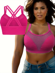  Sports Bra Solid Hollow Out Round Neck Criss Cross Bra