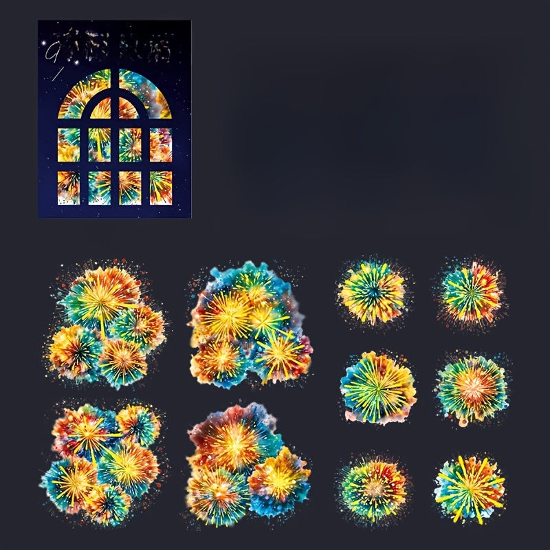 10pcs Fireworks Bronzing Laser Golden Journal Stickers