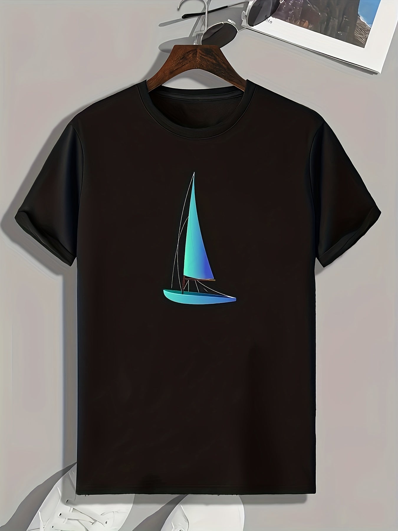 Sail Boat Print Men's Graphic T shirt Casual Tee For Summer Mens