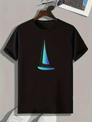 Sail Boat Print Men's Graphic T shirt Casual Tee For Summer Mens