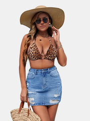 Ripped Water Ripple Embossed Crotch Denim Skirt