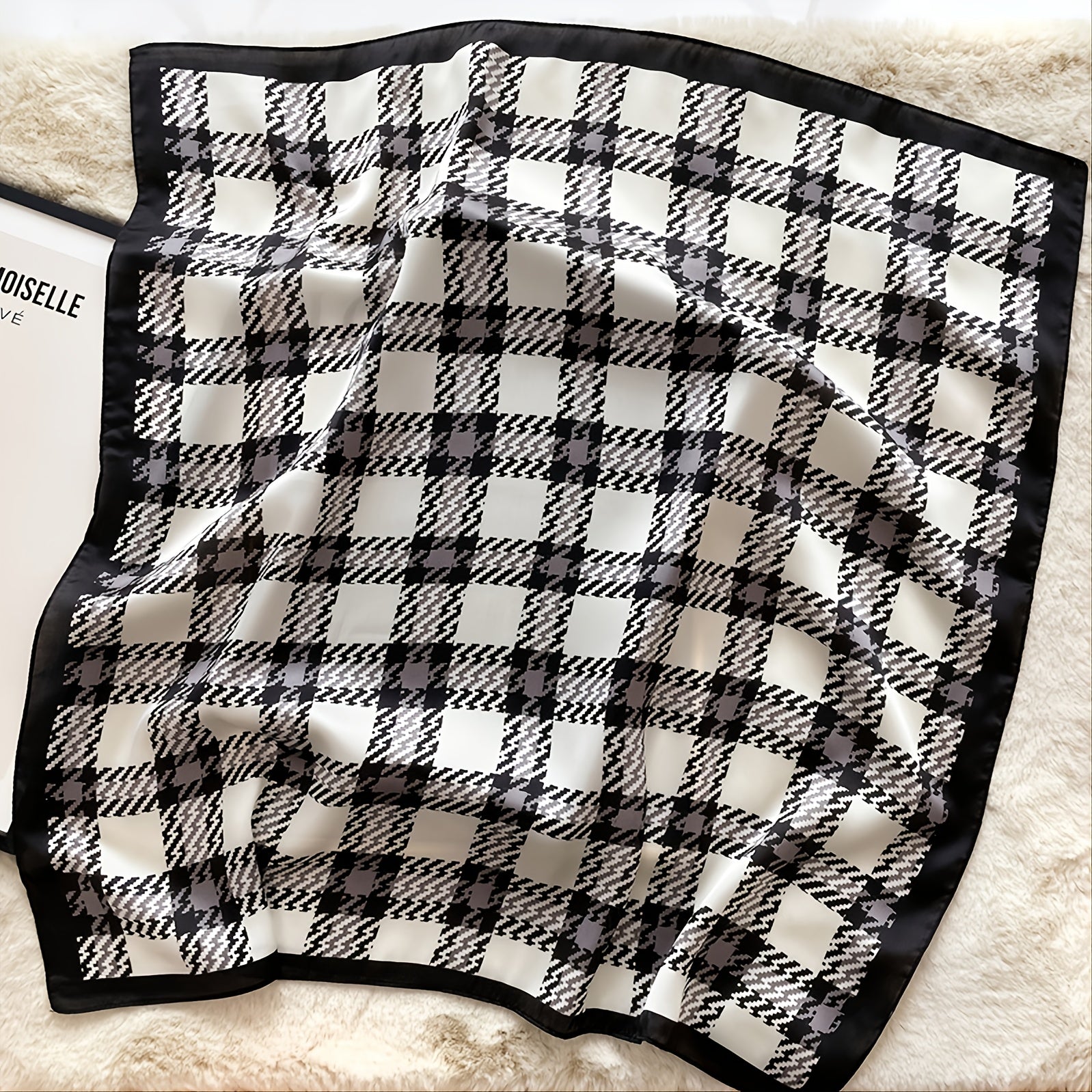 Classic Checkered Silk Scarf Gift For Her