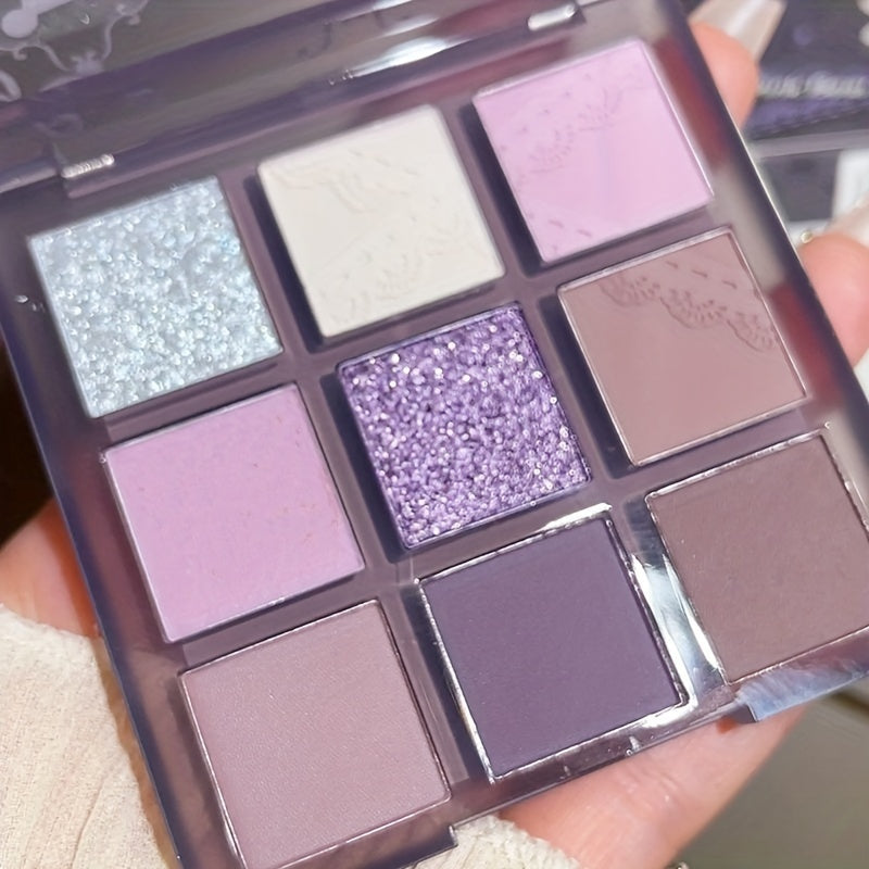 9-Color Purple Eyeshadow Palette, Velvet Finish, Matte & Shimmer